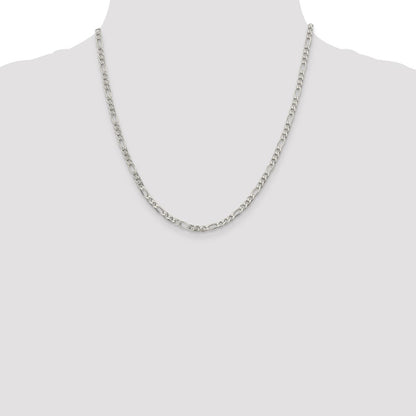 Sterling Silver 4mm Pav Flat Figaro Chain