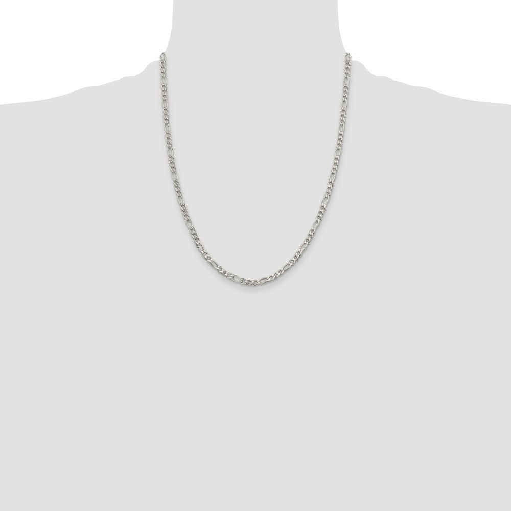 Sterling Silver 4mm Pav Flat Figaro Chain