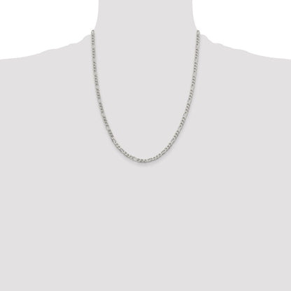 Sterling Silver 4mm Pav Flat Figaro Chain