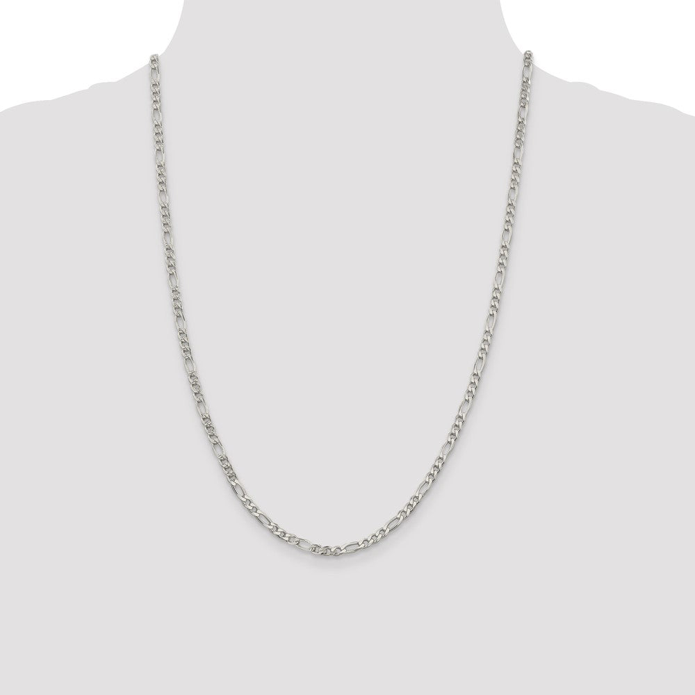 Sterling Silver 4mm Pav Flat Figaro Chain
