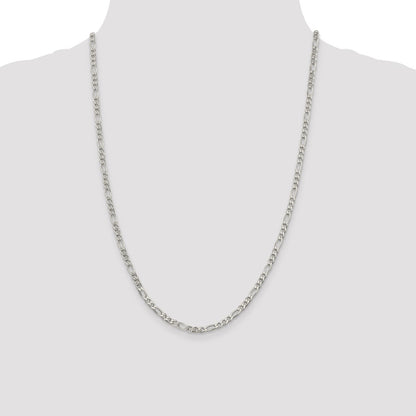 Sterling Silver 4mm Pav Flat Figaro Chain