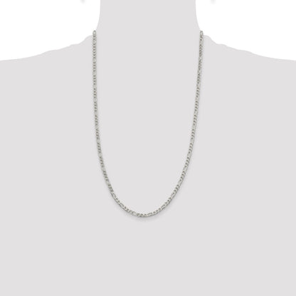 Sterling Silver 4mm Pav Flat Figaro Chain