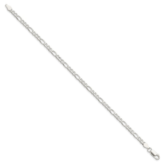 Sterling Silver 4mm Pav Flat Figaro Chain