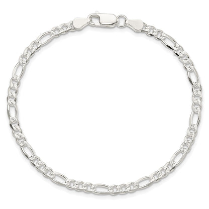 Sterling Silver 4mm Pav Flat Figaro Chain