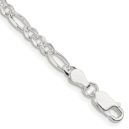 Sterling Silver 4mm Pav Flat Figaro Chain