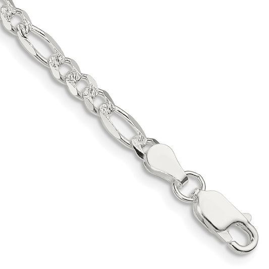 Sterling Silver 4mm Pav Flat Figaro Chain