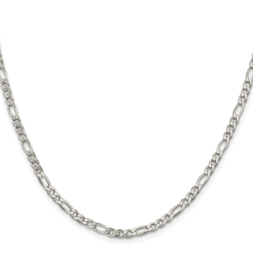 Sterling Silver Rhodium-plated 4mm Pav Flat Figaro Chain