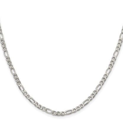 Sterling Silver Rhodium-plated 4mm Pav Flat Figaro Chain