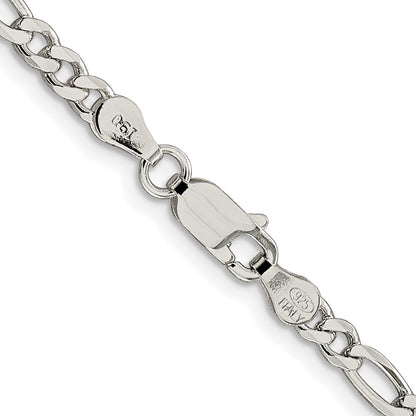 Sterling Silver Rhodium-plated 4mm Pav Flat Figaro Chain