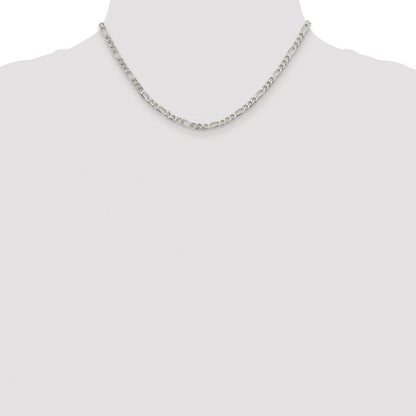 Sterling Silver Rhodium-plated 4mm Pav Flat Figaro Chain