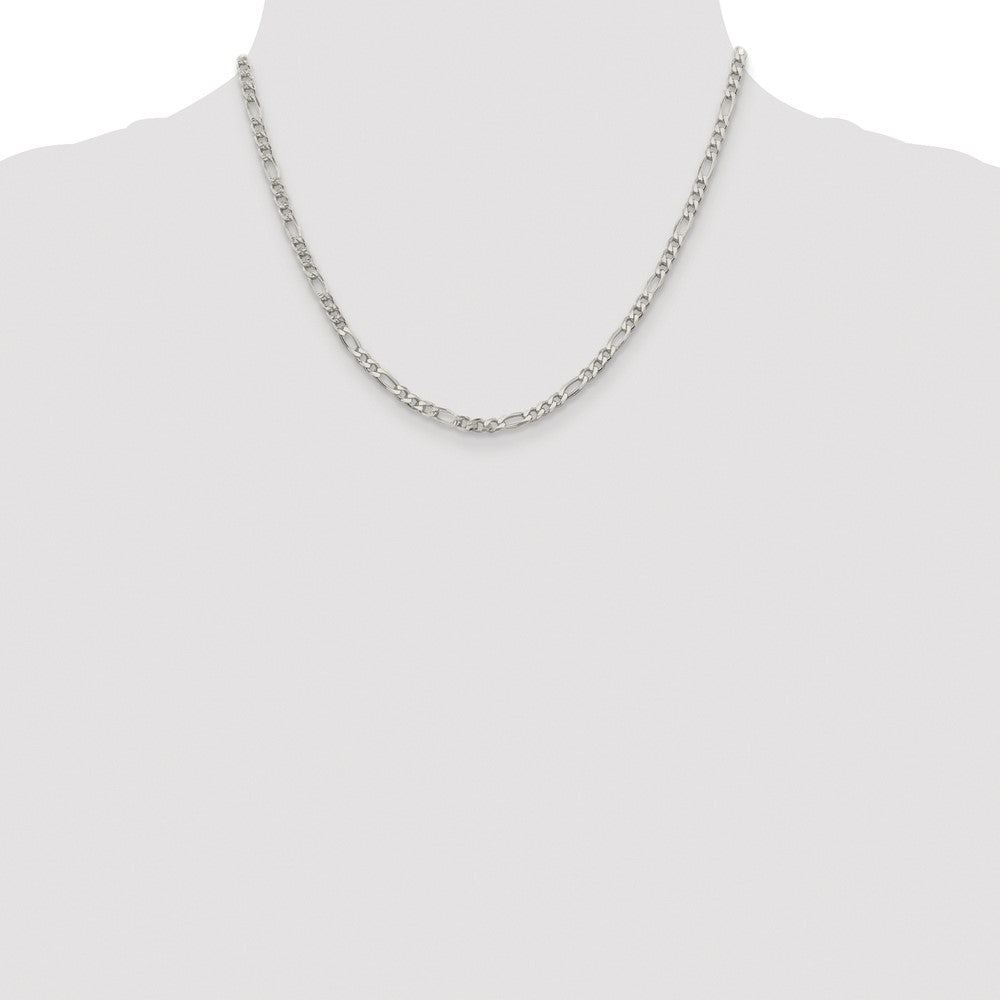 Sterling Silver Rhodium-plated 4mm Pav Flat Figaro Chain
