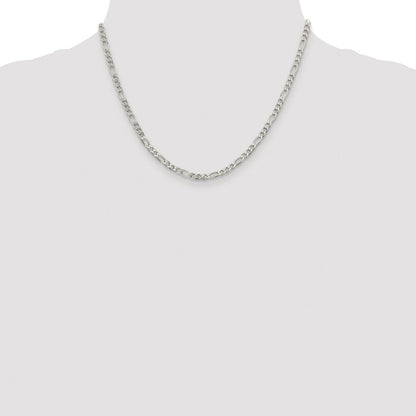 Sterling Silver Rhodium-plated 4mm Pav Flat Figaro Chain