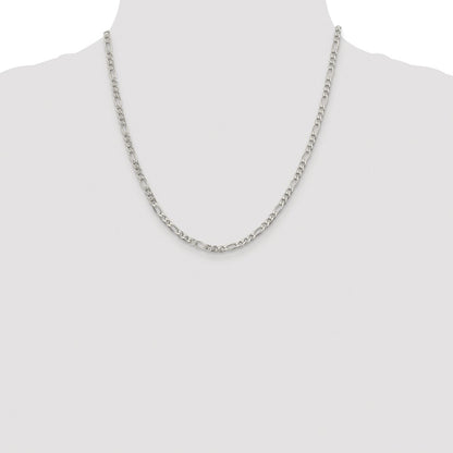 Sterling Silver Rhodium-plated 4mm Pav Flat Figaro Chain