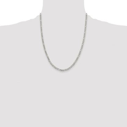 Sterling Silver Rhodium-plated 4mm Pav Flat Figaro Chain