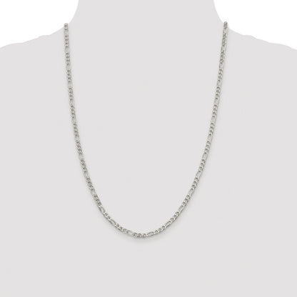 Sterling Silver Rhodium-plated 4mm Pav Flat Figaro Chain
