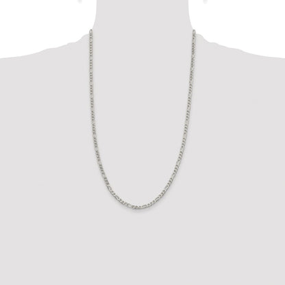 Sterling Silver Rhodium-plated 4mm Pav Flat Figaro Chain