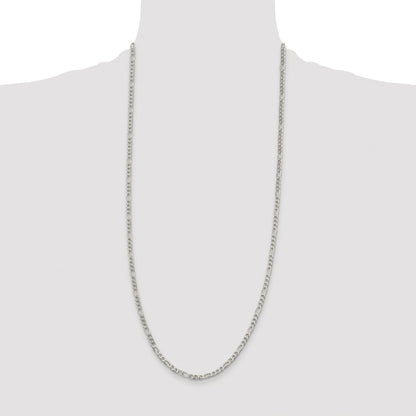Sterling Silver Rhodium-plated 4mm Pave Flat Figaro Chain