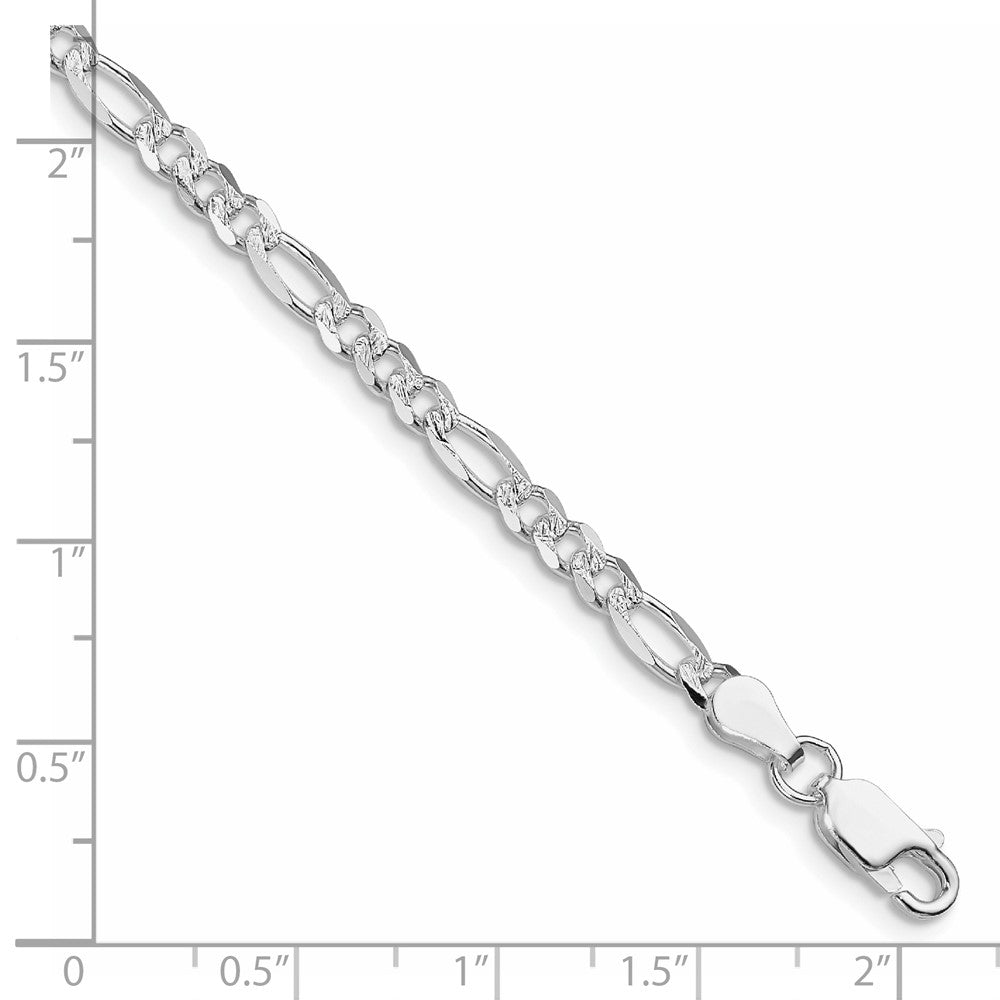 Sterling Silver Rhodium-plated 4mm Pav Flat Figaro Chain