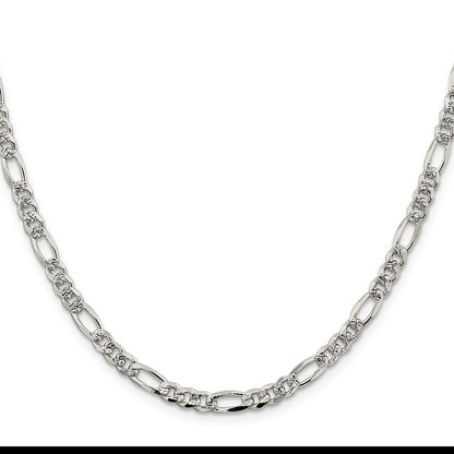 Sterling Silver 4.3mm Pav Flat Figaro Chain