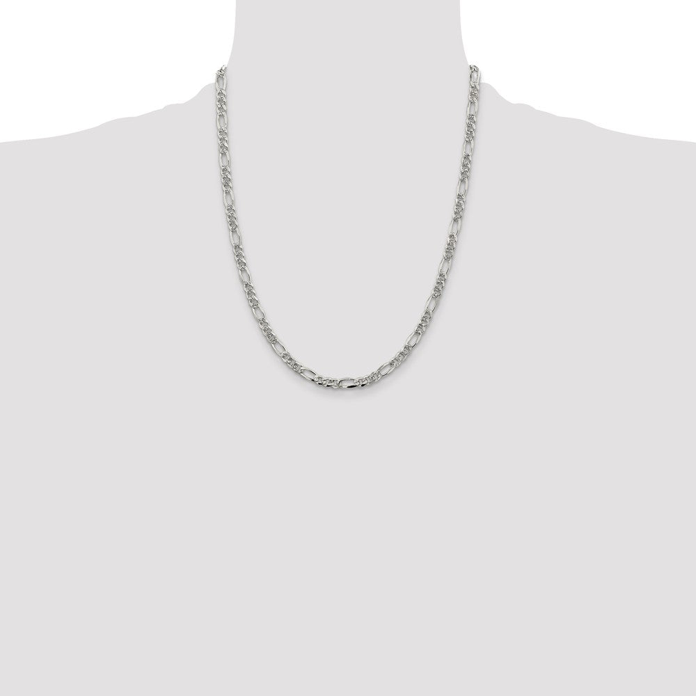 Sterling Silver 4.3mm Pav Flat Figaro Chain