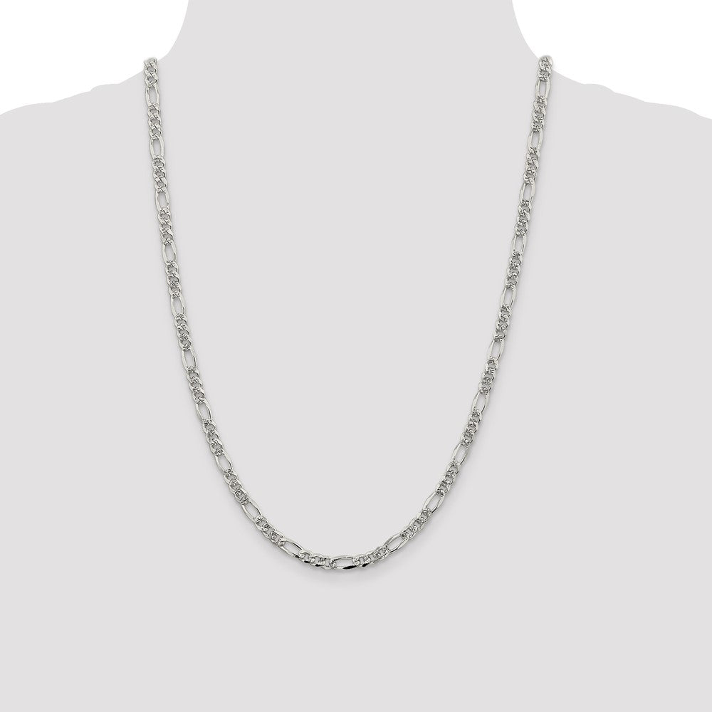 Sterling Silver 4.3mm Pav Flat Figaro Chain
