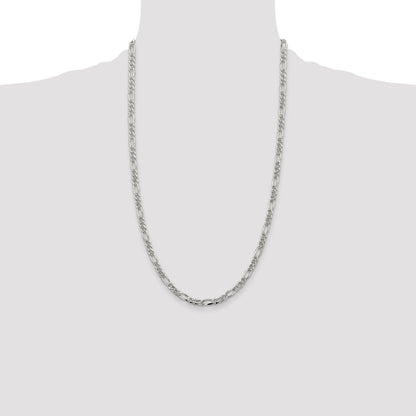 Sterling Silver 4.3mm Pav Flat Figaro Chain