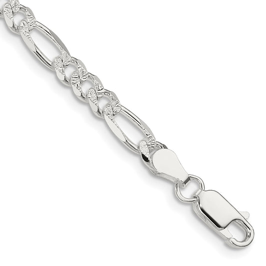 Sterling Silver 4.3mm Pav Flat Figaro Chain