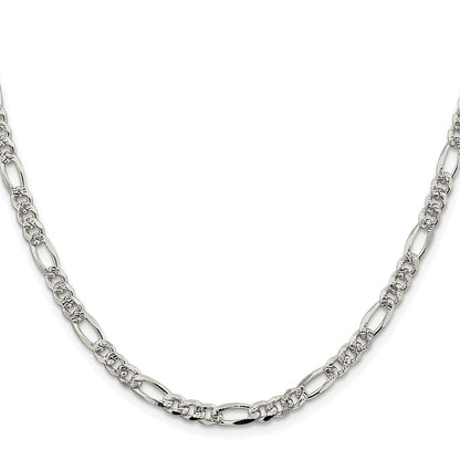 Sterling Silver Rhodium-plated 4.3mm Pav Flat Figaro Chain
