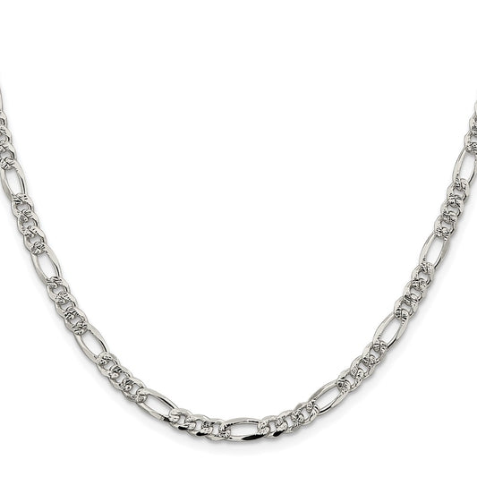 Sterling Silver Rhodium-plated 4.3mm Pav Flat Figaro Chain
