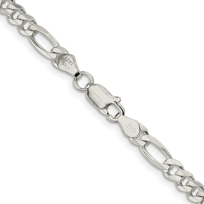 Sterling Silver Rhodium-plated 4.3mm Pav Flat Figaro Chain