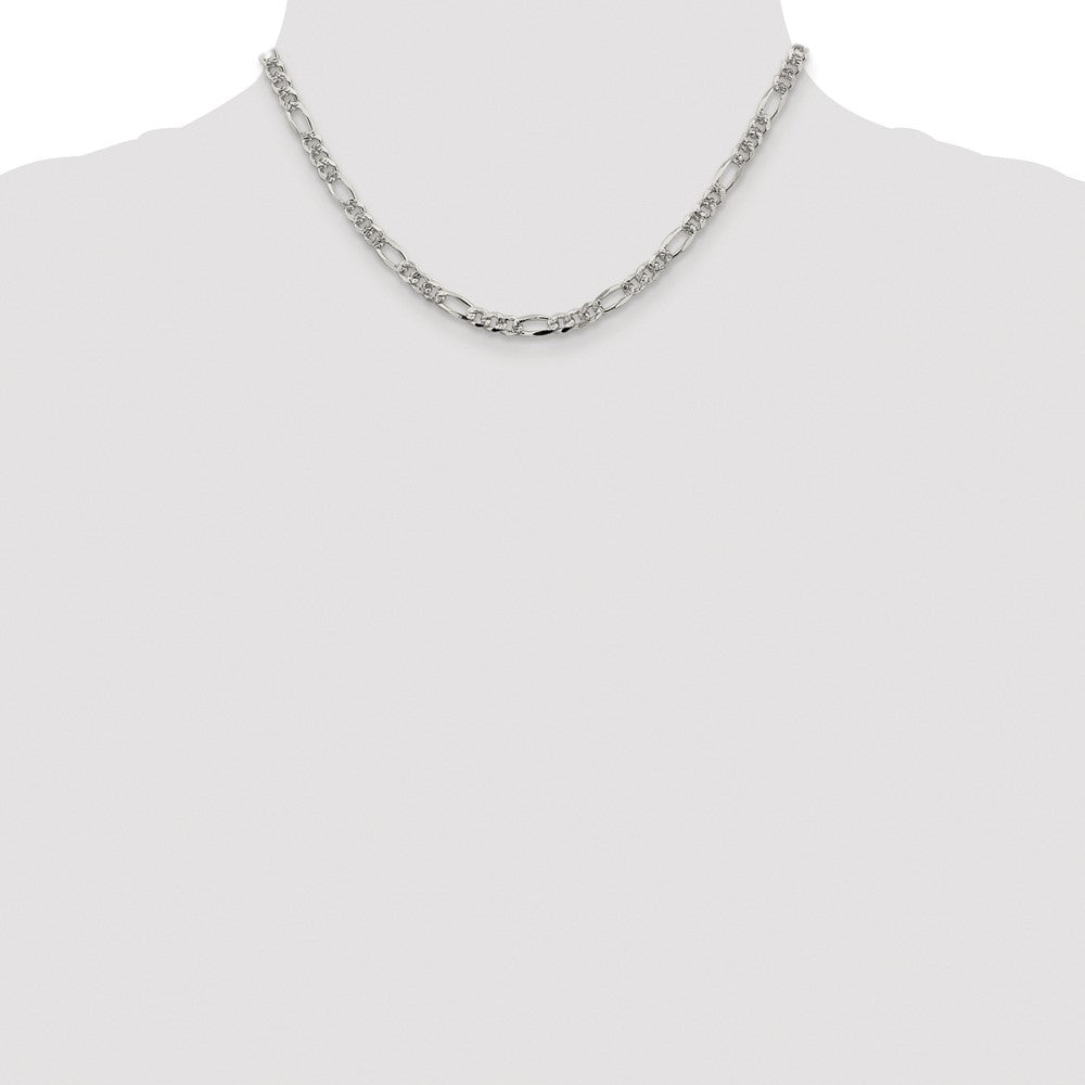 Sterling Silver Rhodium-plated 4.3mm Pav Flat Figaro Chain