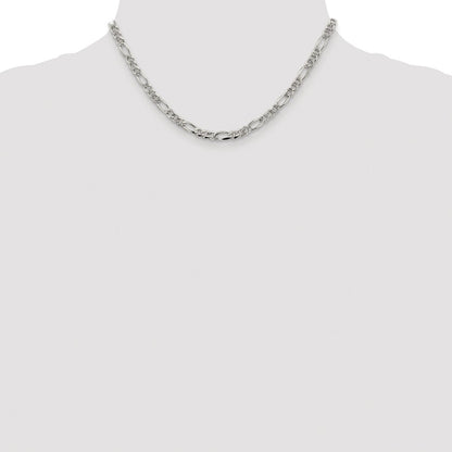 Sterling Silver Rhodium-plated 4.3mm Pav Flat Figaro Chain