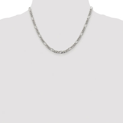 Sterling Silver Rhodium-plated 4.3mm Pav Flat Figaro Chain