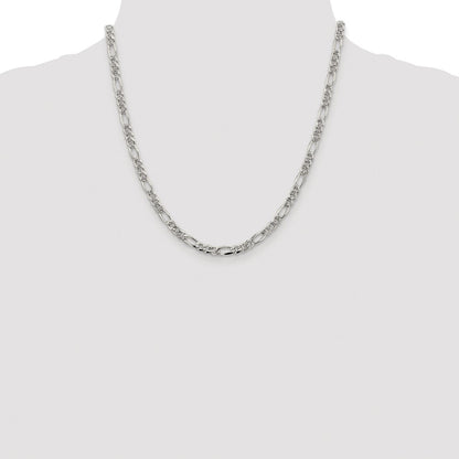 Sterling Silver Rhodium-plated 4.3mm Pav Flat Figaro Chain