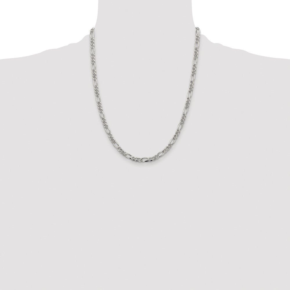 Sterling Silver Rhodium-plated 4.3mm Pav Flat Figaro Chain