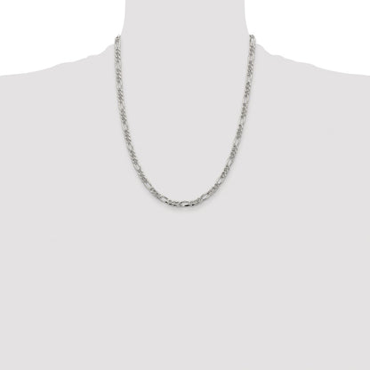 Sterling Silver Rhodium-plated 4.3mm Pav Flat Figaro Chain