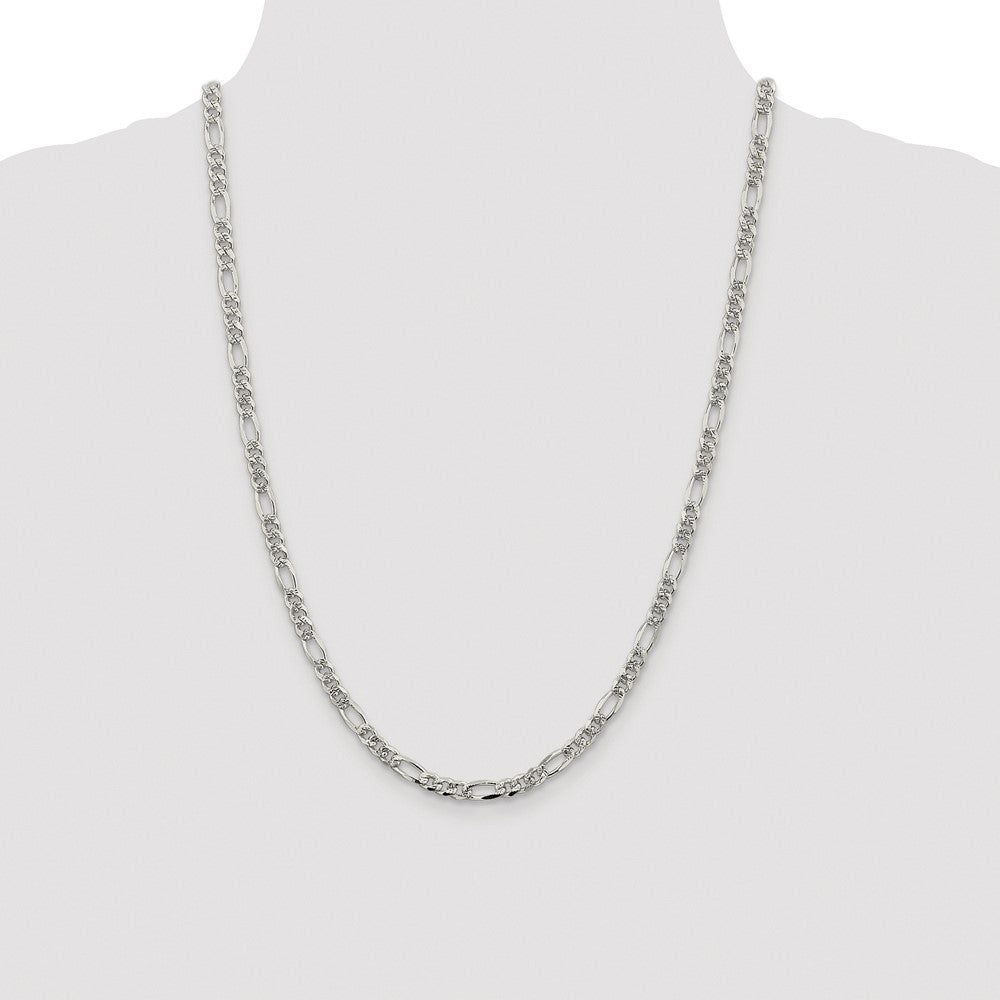 Sterling Silver Rhodium-plated 4.3mm Pav Flat Figaro Chain