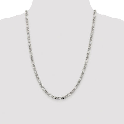 Sterling Silver Rhodium-plated 4.3mm Pav Flat Figaro Chain