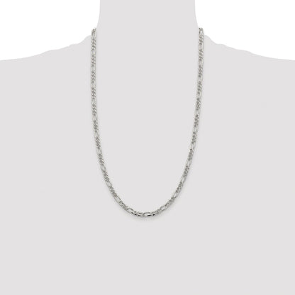 Sterling Silver Rhodium-plated 4.3mm Pav Flat Figaro Chain