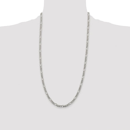 Sterling Silver Rhodium-plated 4.3mm Pav Flat Figaro Chain