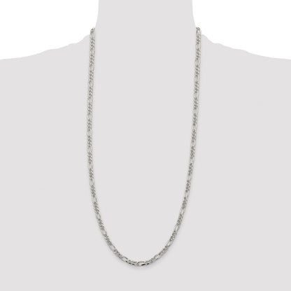 Sterling Silver Rhodium-plated 4.3mm Pav Flat Figaro Chain