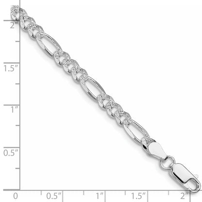 Sterling Silver Rhodium-plated 4.3mm Pav Flat Figaro Chain