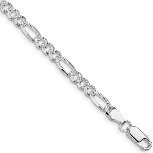 Sterling Silver Rhodium-plated 4.3mm Pav Flat Figaro Chain