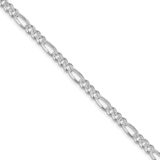 Sterling Silver Rhodium-plated 4.3mm Pav Flat Figaro Chain