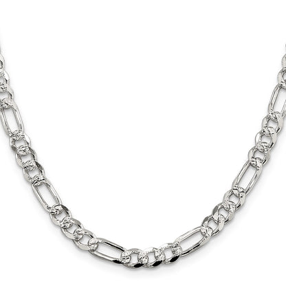 Sterling Silver 5.5mm Pav Flat Figaro Chain