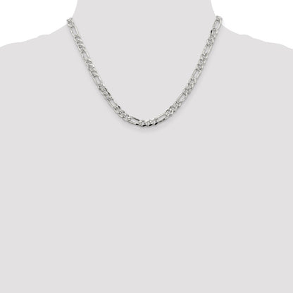 Sterling Silver 5.5mm Pav Flat Figaro Chain