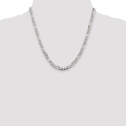 Sterling Silver 5.5mm Pav Flat Figaro Chain
