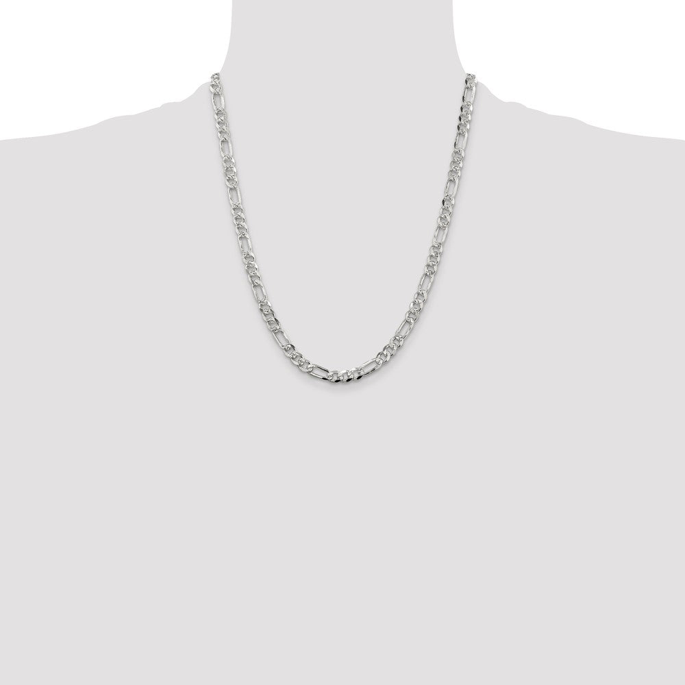 Sterling Silver 5.5mm Pav Flat Figaro Chain