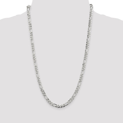 Sterling Silver 5.5mm Pav Flat Figaro Chain