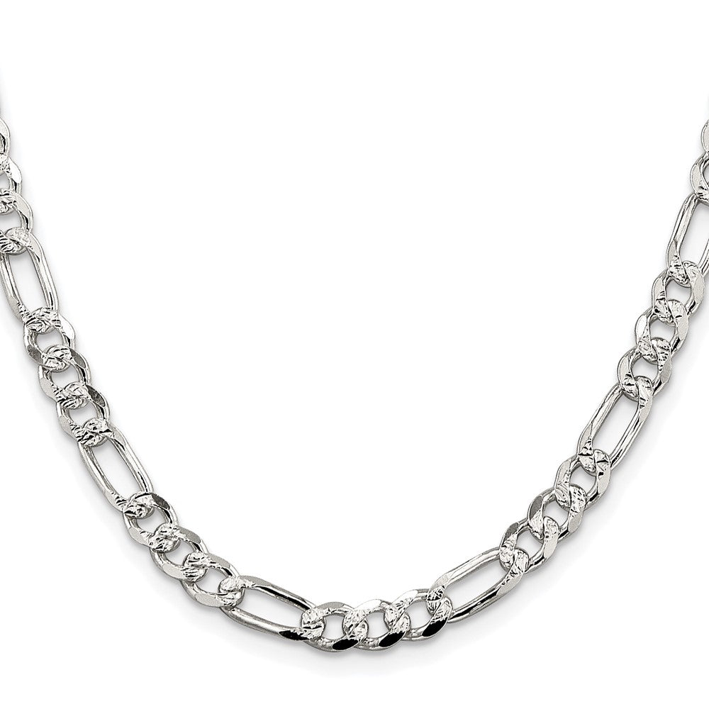 Sterling Silver Rhodium-plated 5.5mm Pav Flat Figaro Chain